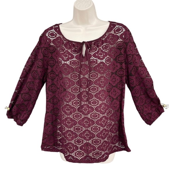 AGB Romantic Blouse Lace Boho‎ Whimsigoth Feminine Sheer Retro Top Purple Size L - Picture 1 of 9